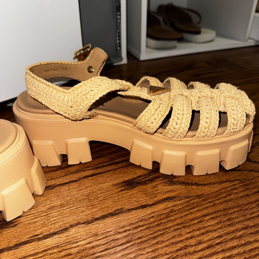 PRADA Monolith Crochet Cage Sandals Beige Khaki- 39 - Picture 8 of 14